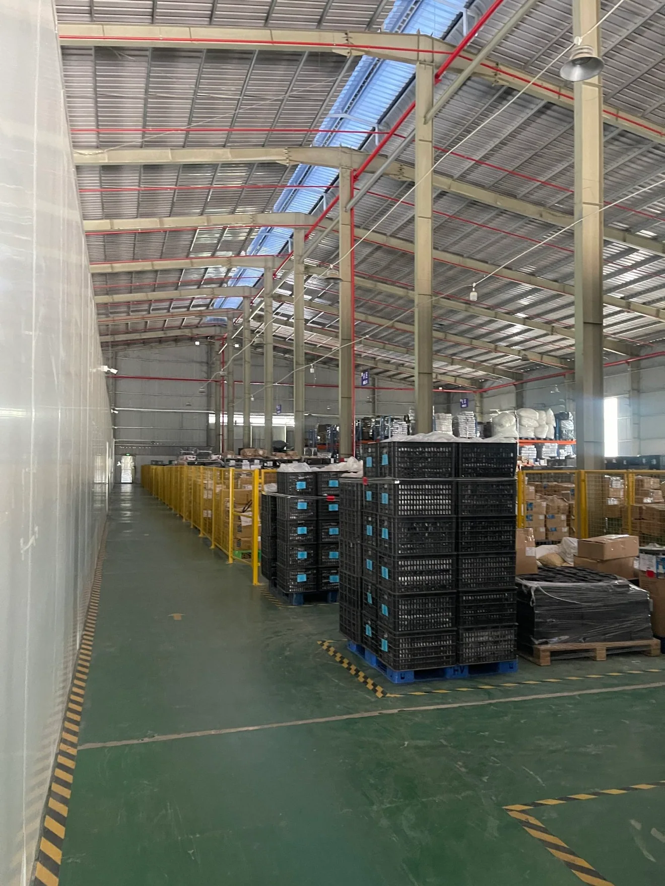 Material and component storage areas inside the factory in Vietnam.